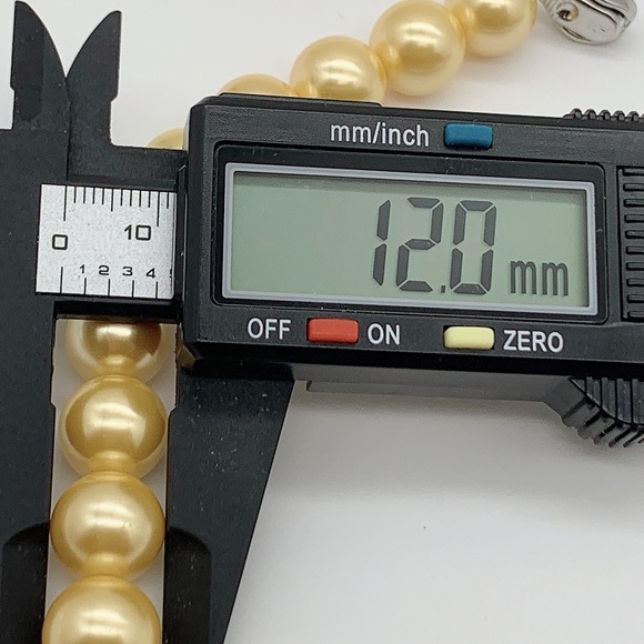 12mm Shell Golden Faux Pearl on Sterling Silver 925 Clasp - Picture 9 of 10